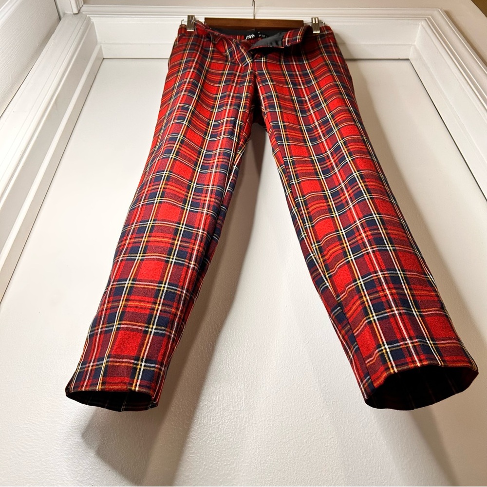 Zara Red Tartan Plaid Pants - Size Small - Picture 5 of 12